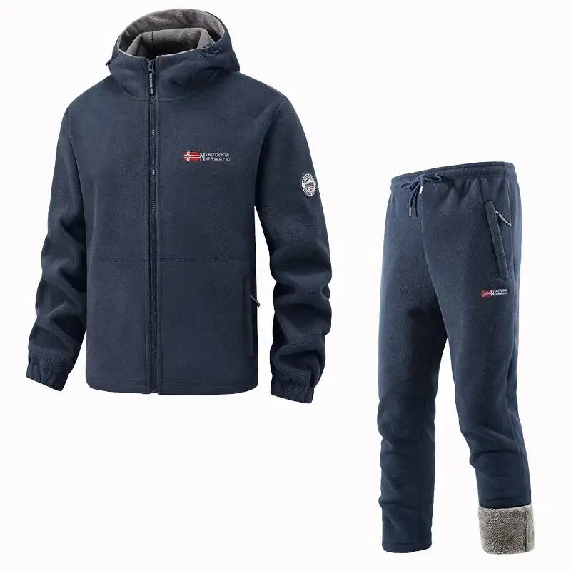 

Autumn/Winter New Men's Hooded Fleece Jacket 2-Piece Set - Outdoor Windproof Tactical Zip Warm Thickened High Quality
