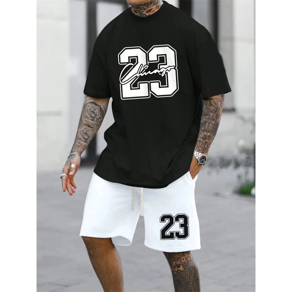 Men's Best-Selling NO.23 Printed Shorts Sports Suit Plus Size Short Sleeved Summer T-shirt+Shorts Sports Streetwear Top