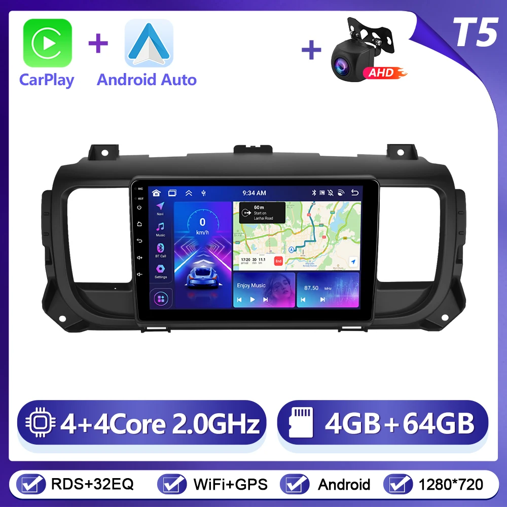 Podofo 9 inch autoradio voor Citroen Jumpy 3/Peugeot Expert/Toyota Proace 2016 draadloze CarPlay Android Auto WiFi GPS stereo