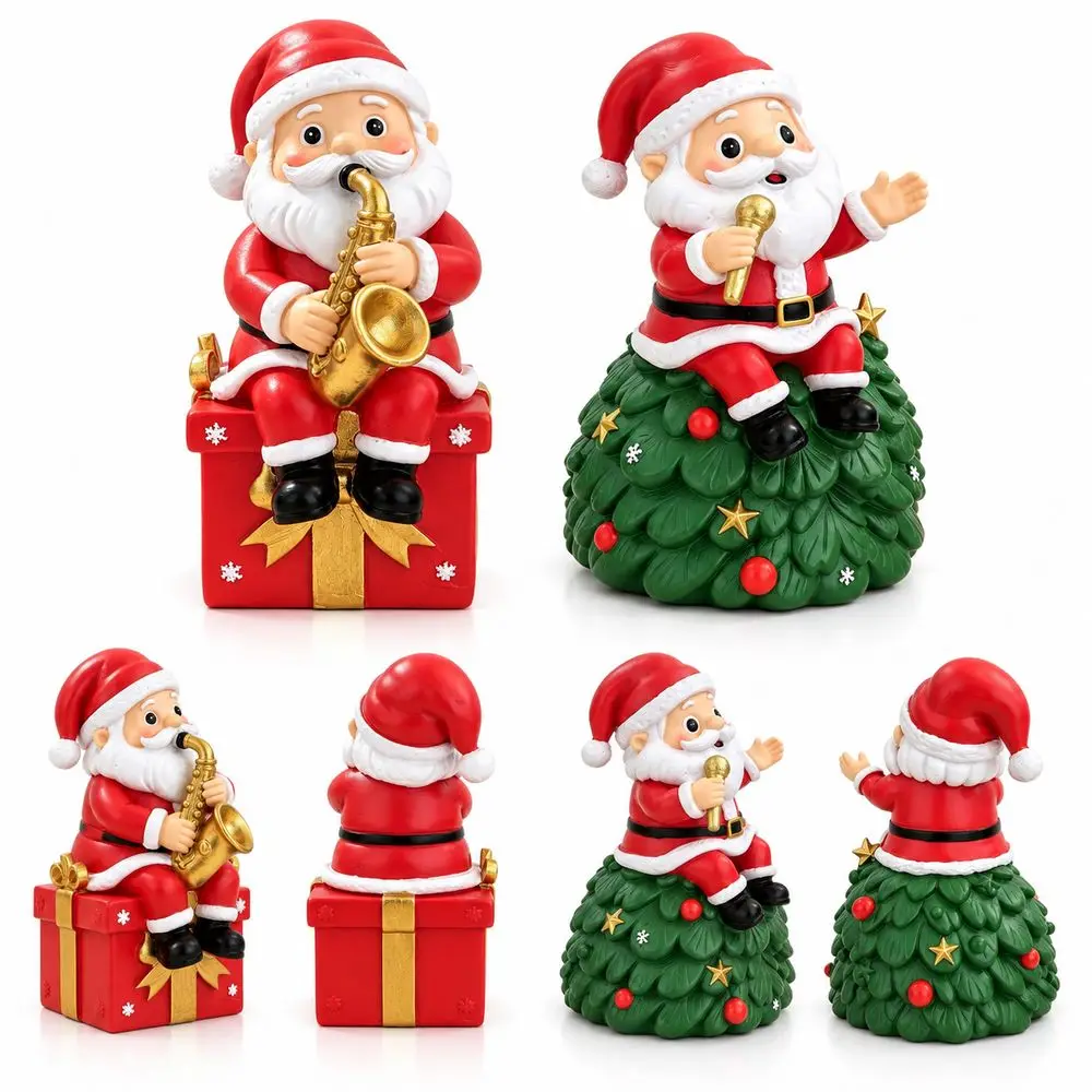 Saxophone Playing Christmas Santa Figurine Singing Santa Christmas Tree Base Santa Claus Decoration Festive Red Green Tabletop