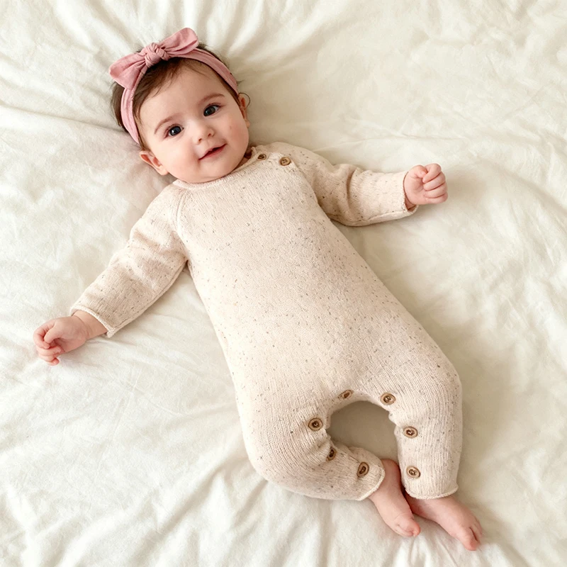 

2025 Winter Korean Style Newborn Baby Boys Girls Knit Jumpsuit Long Sleeve Knit Color Dots Romper Spring Baby Boys Girls Clothes