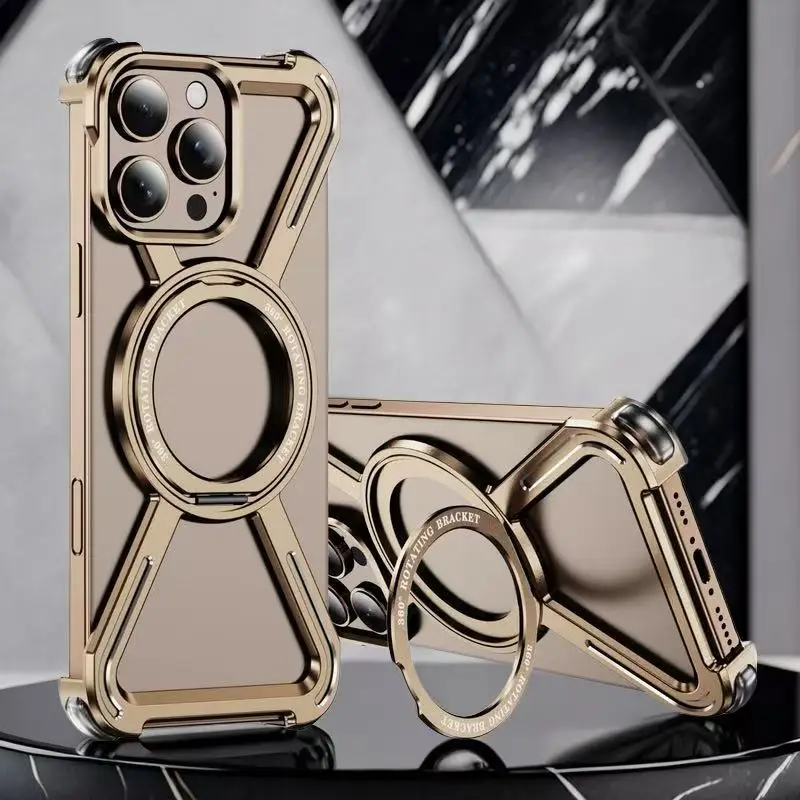 

For IPHON 16 Promax Magnetic Metal Snap-on Phone Case For iPhone 13 14 15 16 Pro Max Shape Geometry Stand Holder Phone Cover