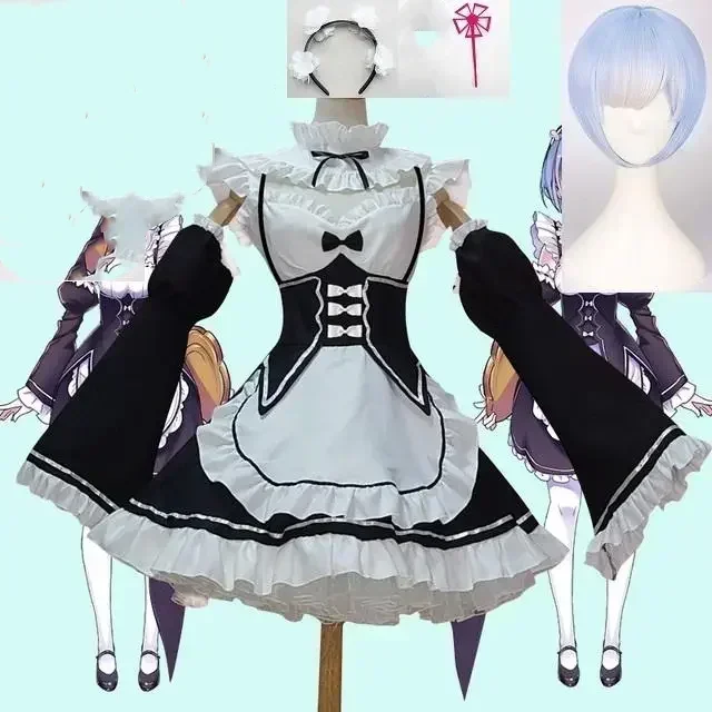 إعادة: تختلف الحياة عن عصابة رأس بدون رام ، أغطية رأس أنيمي ، شعر مستعار باللون الأزرق والوردي ، إكسسوارات شعر تأثيري