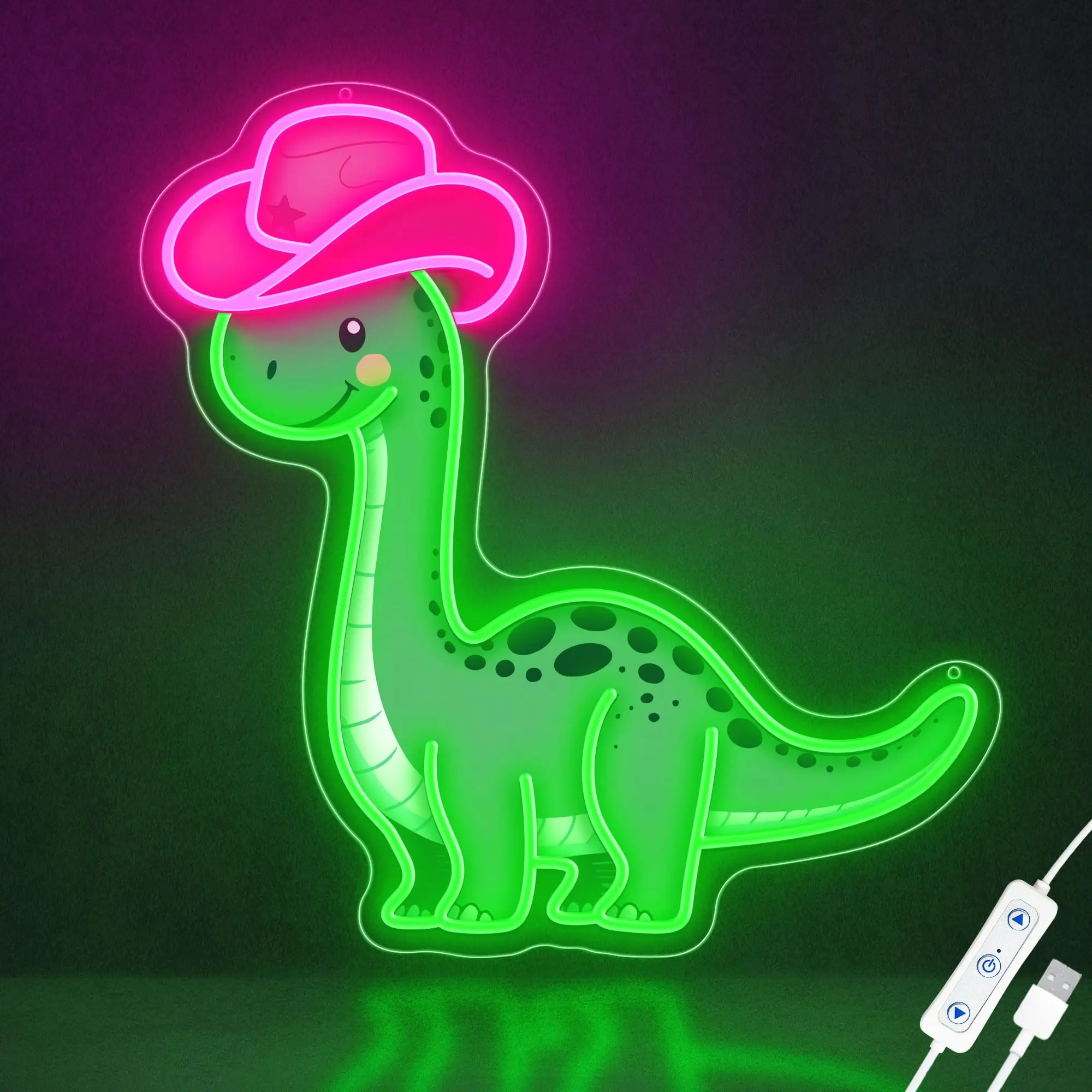 

Cowboy Dinosaur Neon Signs for Wall Decor Cute Neon Light with Cowboy Hat Led Signs for Birthday Christmas Gifts Kids Bedroom