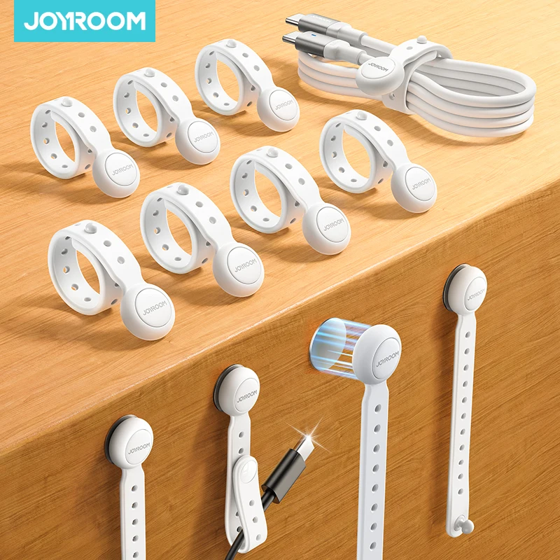 Joyroom 6/12PCS Magnetic Cable Organizer Desktop Wire Ties Management 11cm Cable Holder Adjustable Hook & Loop Organizer Straps