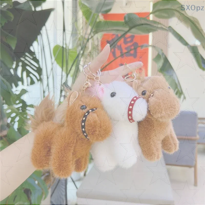 Creative Cartoon Horse Plush Doll Keychain Fuzzy Doll Backpack Accessory Cute Bag Pendant