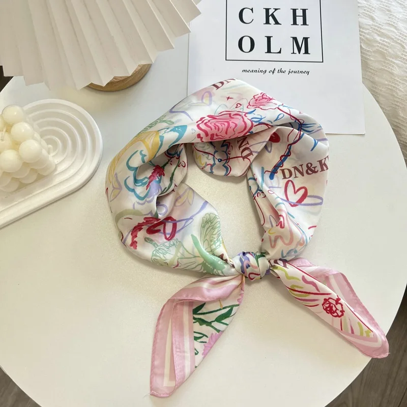 Retro Headscarf Silk Scarf Summer Thin Small Square Towel Ribbon Headband Ins Headscarf Fashion All-Matching Female Cotton Towel