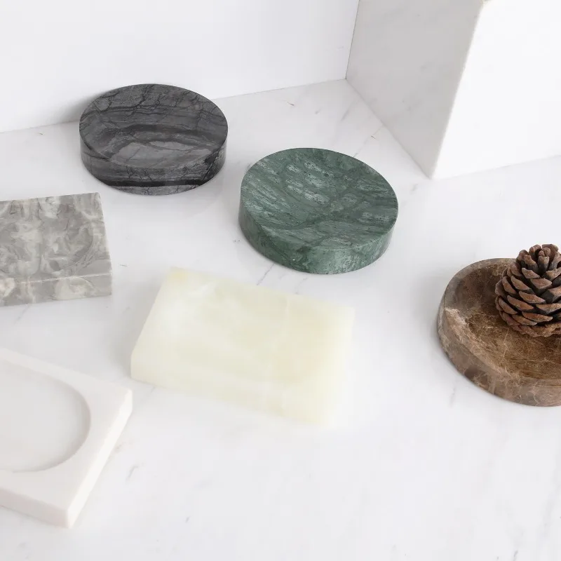 Natural Marble Soap Dish Drainable Easy to Clean Light Luxury Hotel Bathroom Vanity Soap Holder