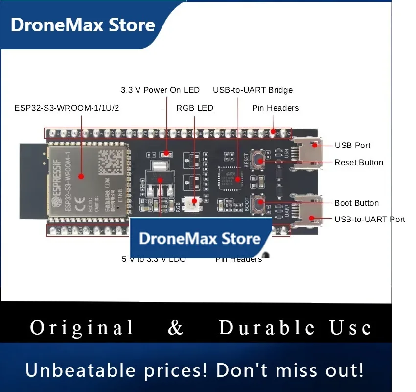DroMaEspressif ESP32-S3-DevKitC-1 Development Board, Featuring The ESP32-S3-WROOM-2-N32R16V Module