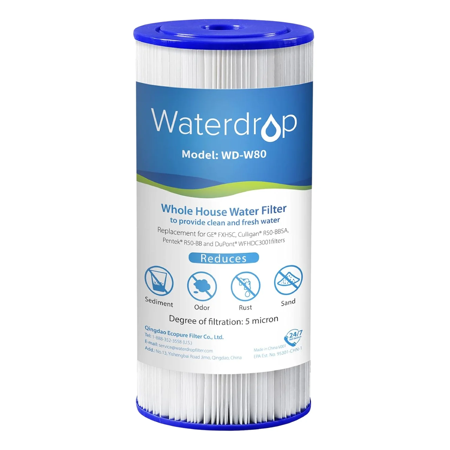 Waterdrop FXHSC Whole House Water Filter, Replacement for GE® FXHSC, GXWH40L, GXWH35F, American Plumber W50PEHD, W10-PR