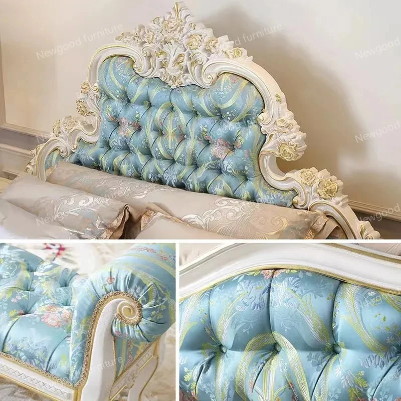 custom.Classical French Style Luxury and King Size Beds Hand-Curved Royal Up-Holstered Bedroom Sets with Classic Double Be - view 5
