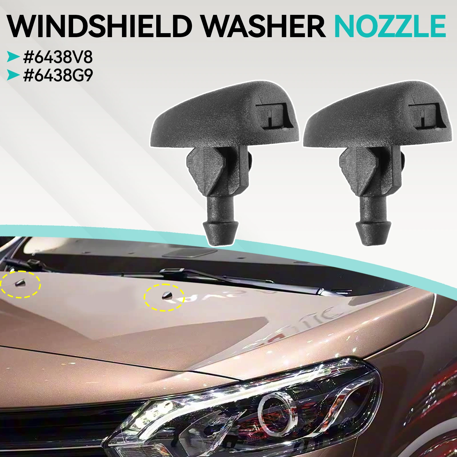 6438V8 2pcs Car Front Windshield Wiper Washer Jet For Citroen C1 C2 C3 C4 Dispatch Peugeot 207 306 307 Windscreen Nozzle Replace