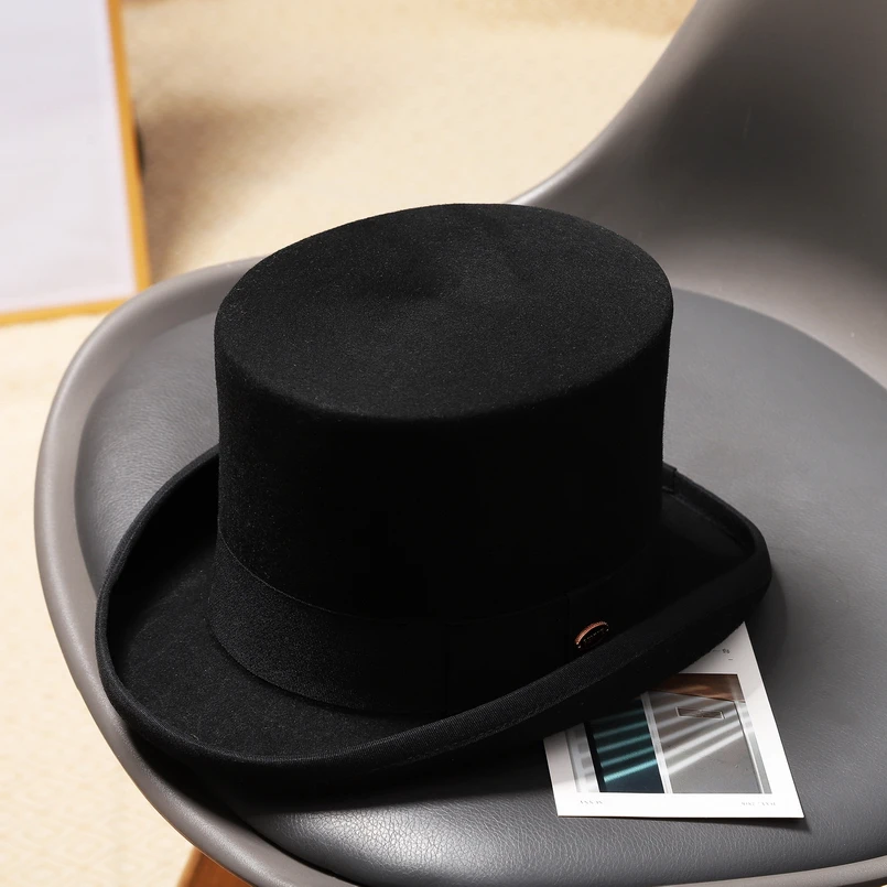 100% Wool Felt Top Hat for Men Women British Wind In Europe and The Gentleman Cap Stage Performance Top Hat Retro Magician Hat