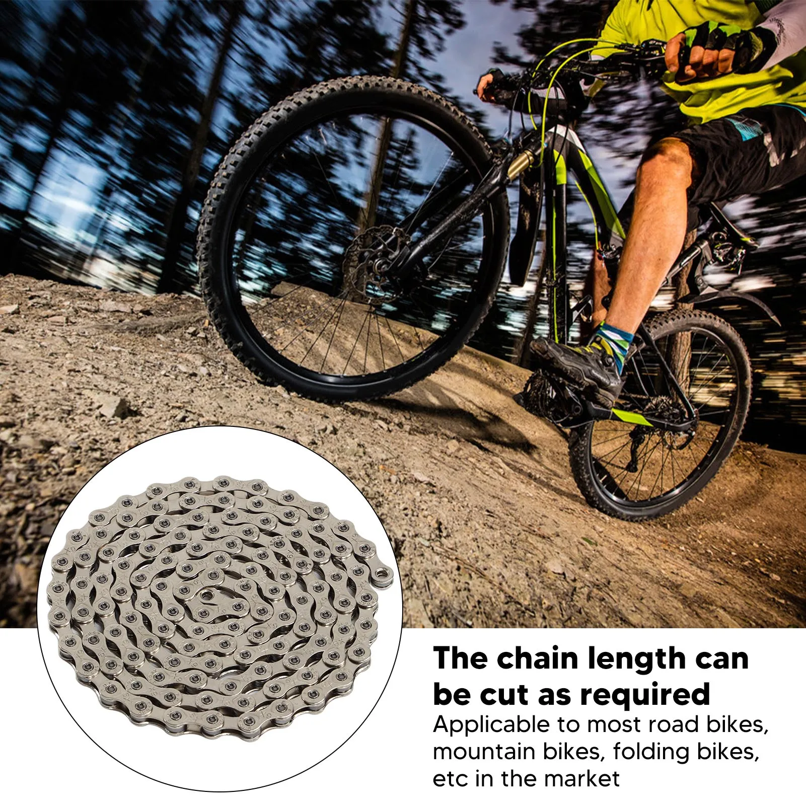 

Bicycle Chain Durable Stainless Steel 9S Variable Speed Chain with Articulating Buckle Easy Using for Mountain Road Cycling