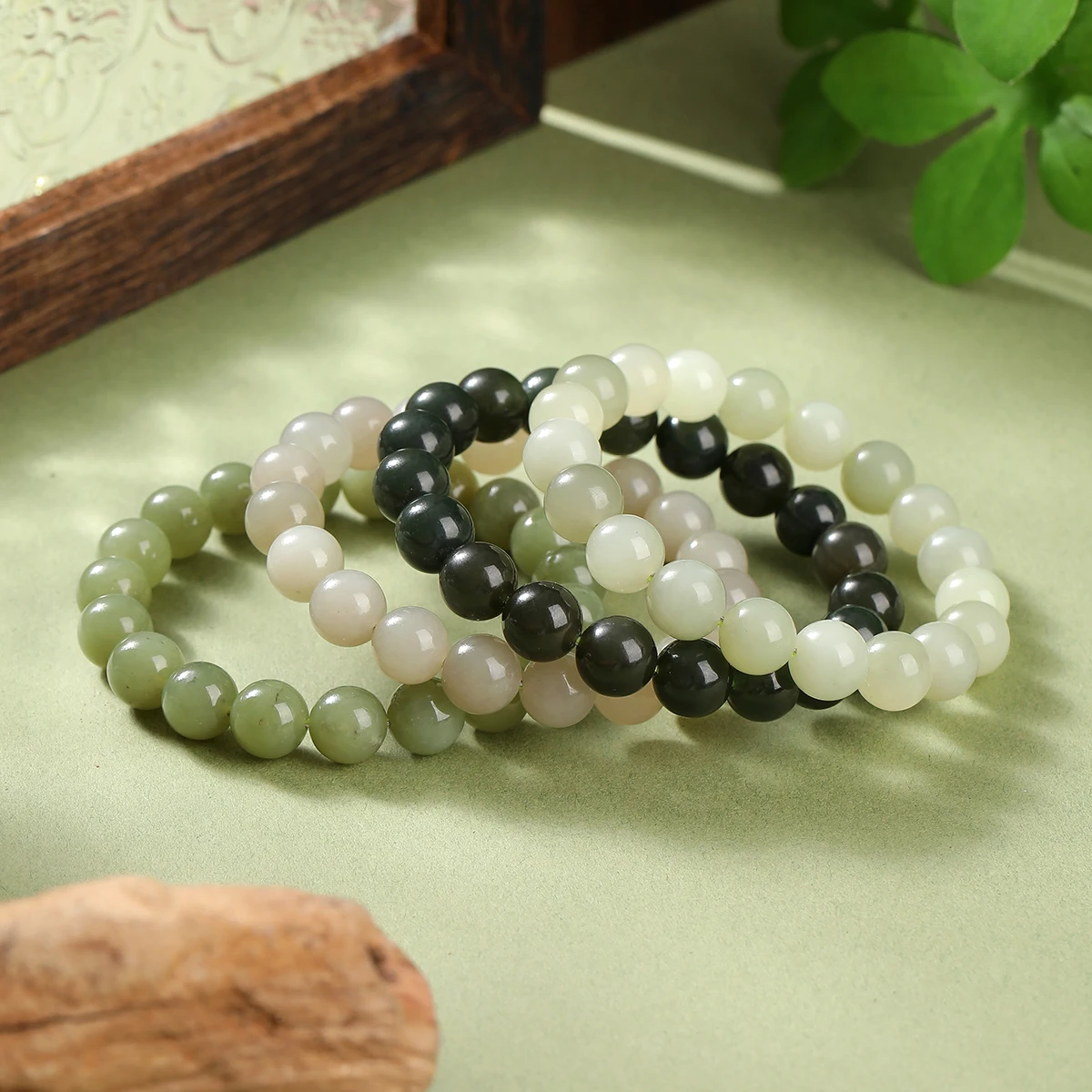 Natural Hetian Jade Qing Huang Kou Bracelet Random Color Yellowish Green Crystal Elastic Wristband Lucky Amulet Jewelry Gift