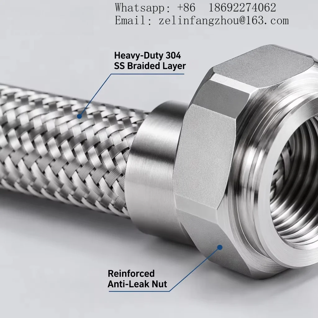 304 SS Polished Braided Corrugated Flexible Wire Hose DN6 DN50 Industrial Steam Transfer High Temp High Pressure Female