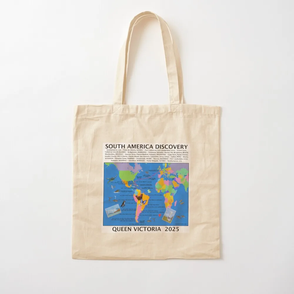 CUNARD 2025 V503B SOUTH AMERICA DISCOVERY CRUISE SOUTHAMPTON START FULLY ILLUSTRATED ROUTE MAP Tote Bag