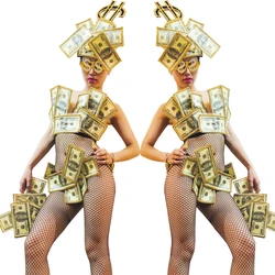 Lady Gaga Gala Rock Festival Club Drag Queen Dollar banknotes Sexy BodysuitCarnival Float Tour Rave Outfit Halloween  Dance