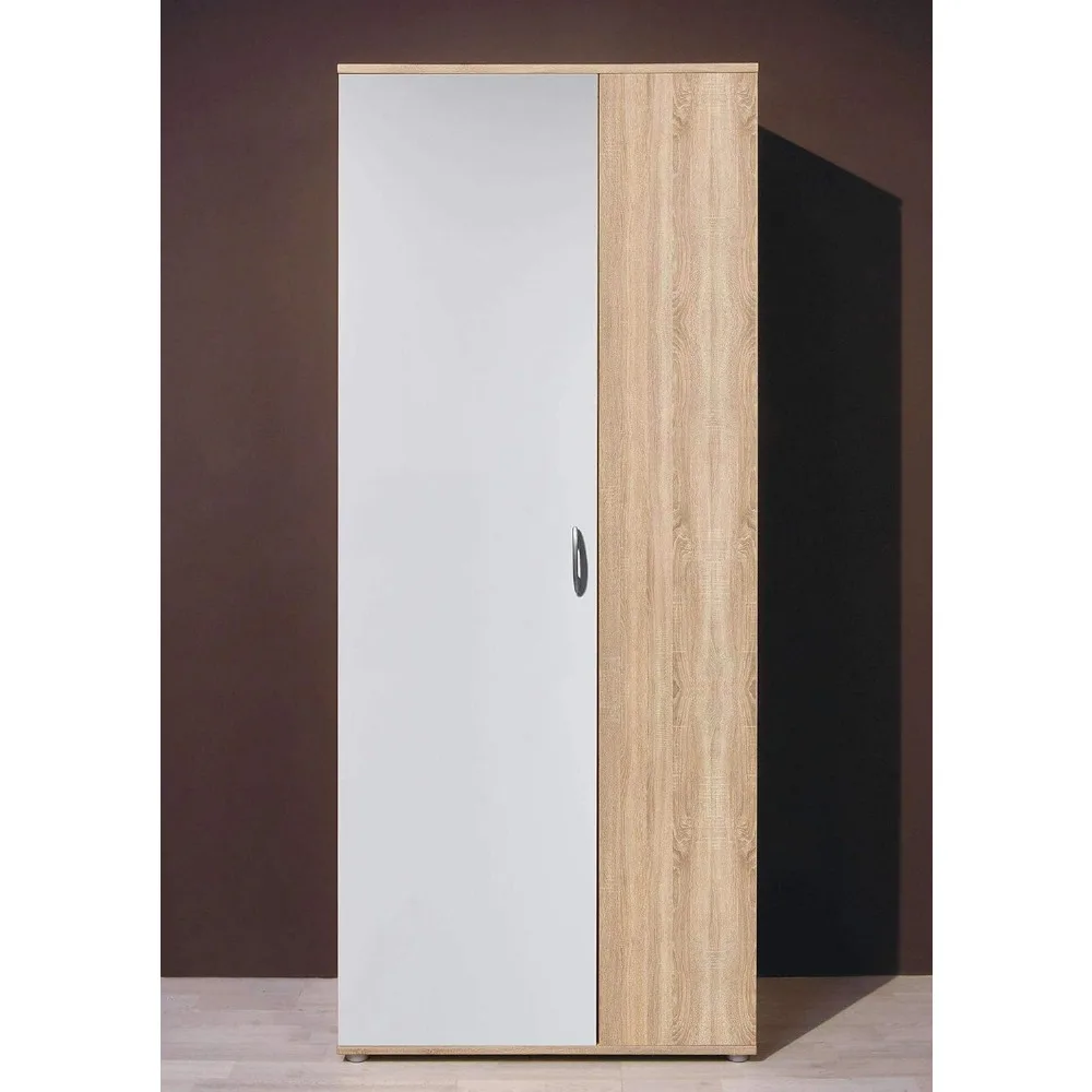 Armadio con ante a cerniera, scarpiera in rovere laminato/bianco, armadio