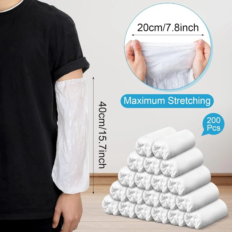 200 قطعة من البلاستيك المتاح الأكمام واقيات الذراع السائبة مقاوم للماء كم حامي للذراع مع المطاط على الكفة للاستخدام في Medi