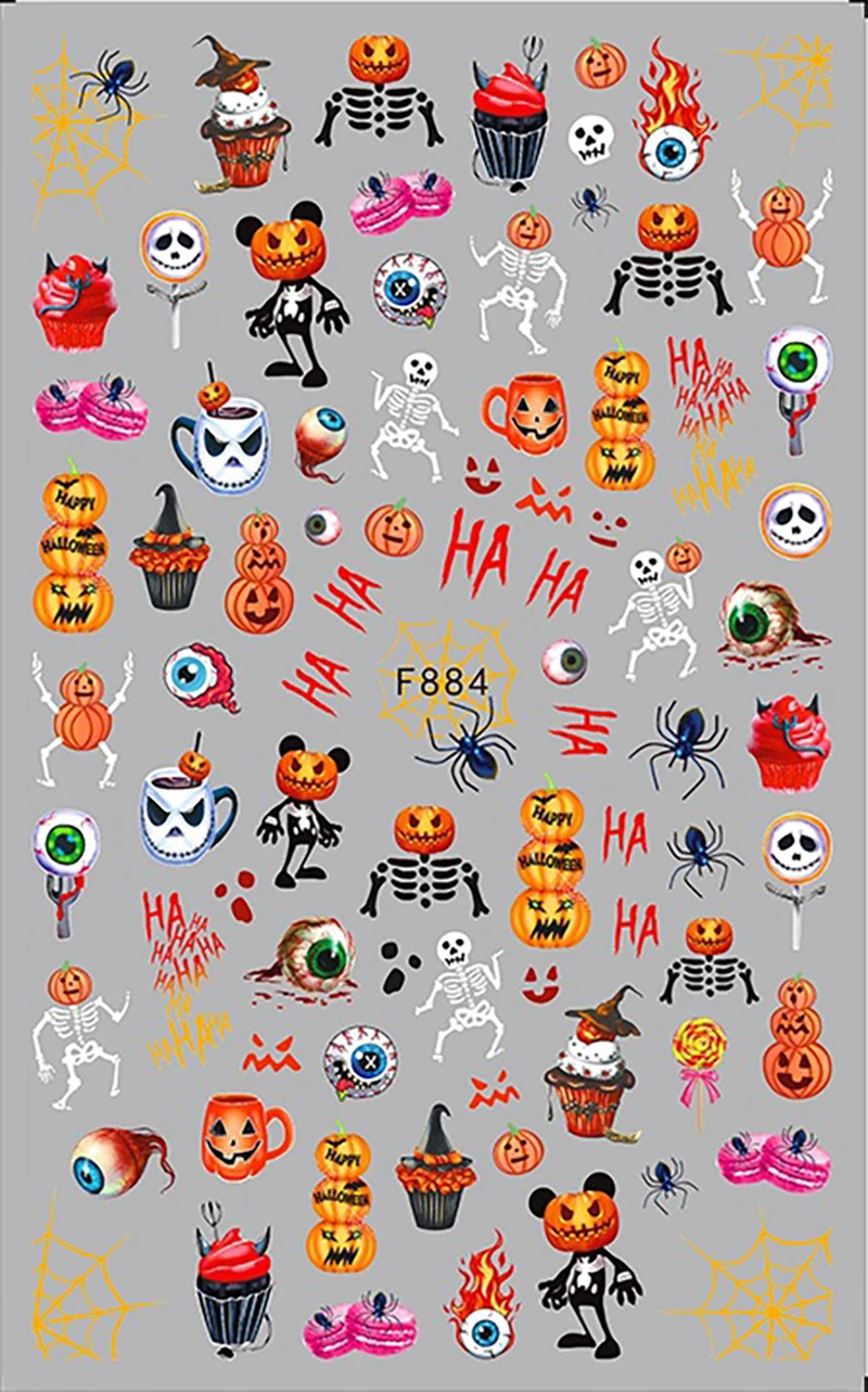 3D Skull Pumpkin Head Bat Nail Stickers Nail Supplies Nail Sliders Halloween Stickers Nail Decorations Nail Decals