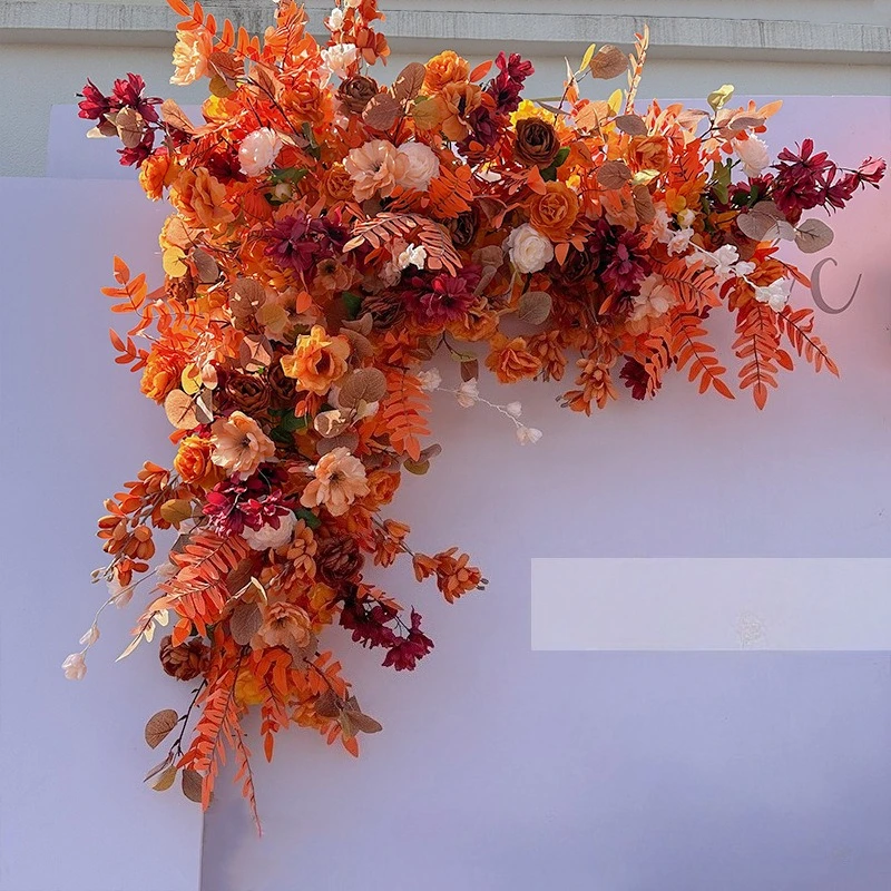 

New caramel orange wedding floor row finished flower row wedding road lead row flower art simulation manufacturer wholesale