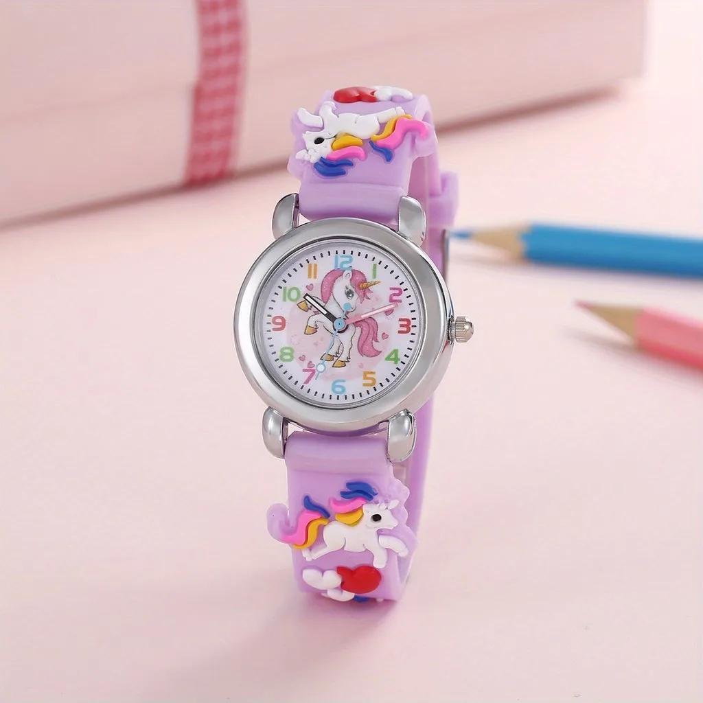 Kegllect 6 pièces enfants licorne montre ensemble dessin animé garçons et filles montres à Quartz cadeau pour enfants collier Bracelet anneaux