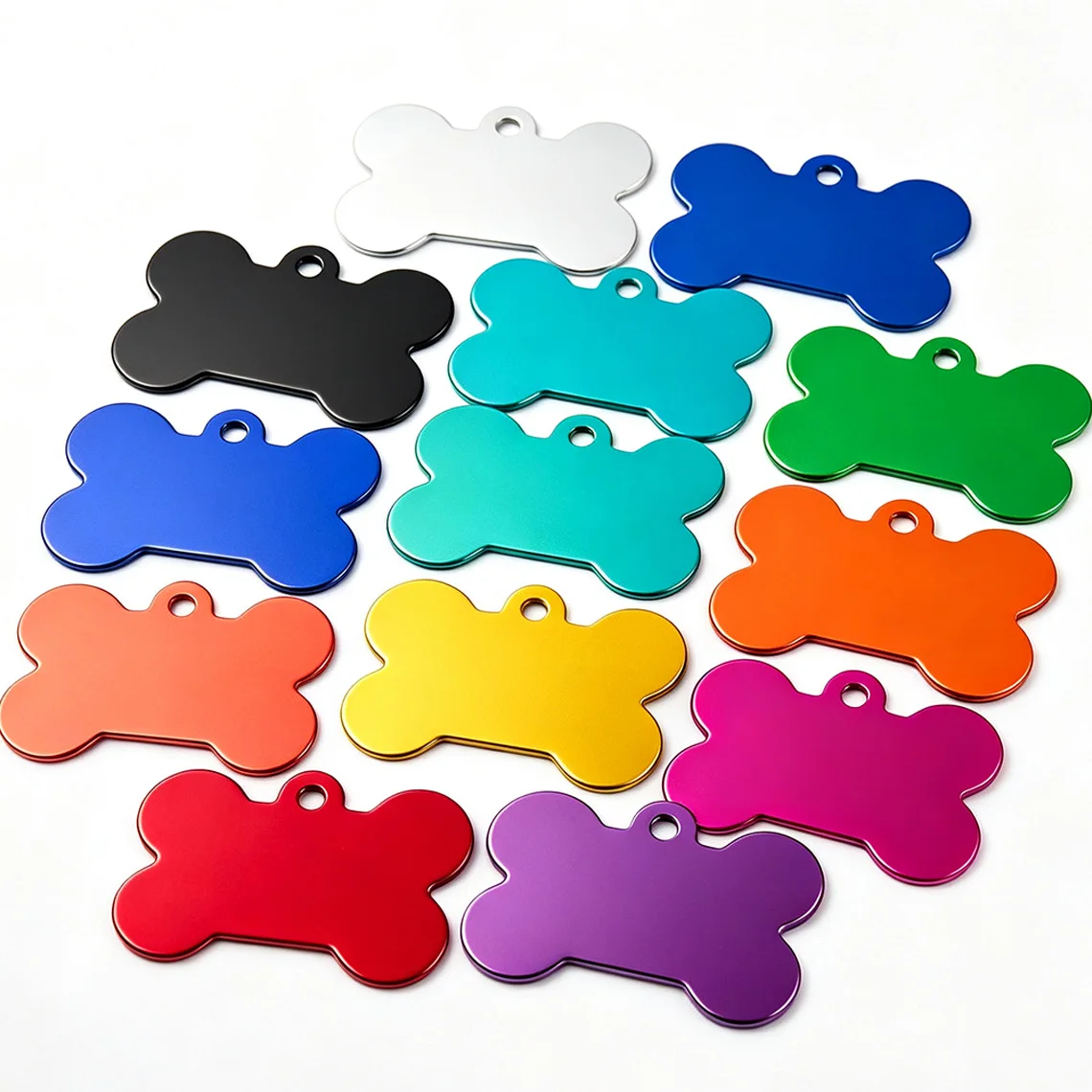 50pcs-200pcs Bone Dog ID Tag Engraving Pet Dog ID Tags Collars Bone Name Number Tags Customized Anodizing Aluminum Puppy Tag