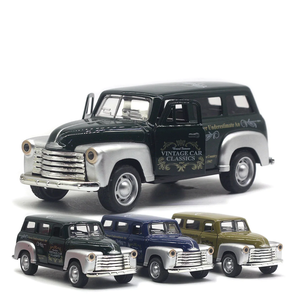 1: 32 Mini Alloy Chevrolets School Bus Classical Vintage Car Sound and Light Pull Back Model Car Simulation Collection Gifts Toy