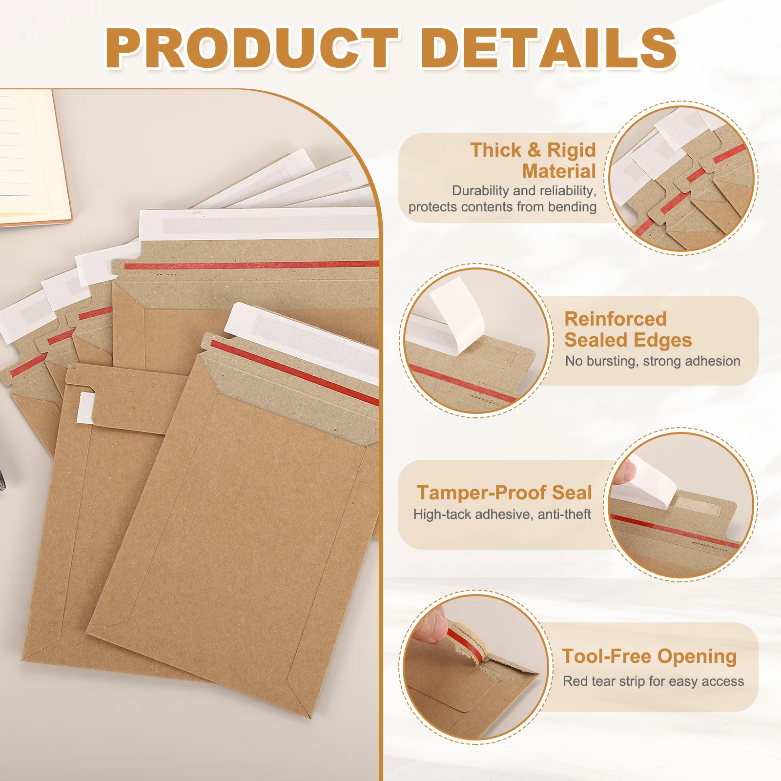 25/100Pcs Cardboard Envelopes Rigid Mailers Self Seal Photo Document Mailers Stay Flat Shipping Envelopes Suit for Papers Files