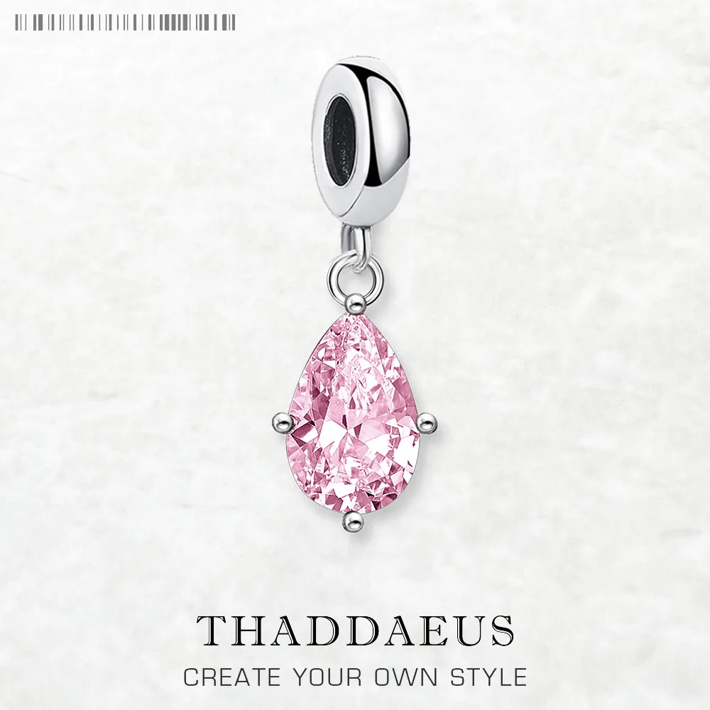 

Dangle Charm Pendant Pink Tear Drop New Europe Style Jewelry For Women Romantic Gift In 925 Sterling Silver