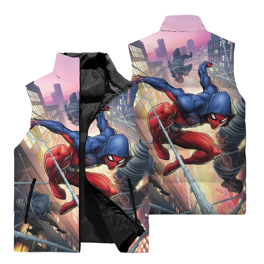 Winter New Spider-Man Men\'s Vest Jacket Marvel Clothing 3D Printing Men\'s Sleeveless Jacket Oversized Windproof Warm Coat Vest