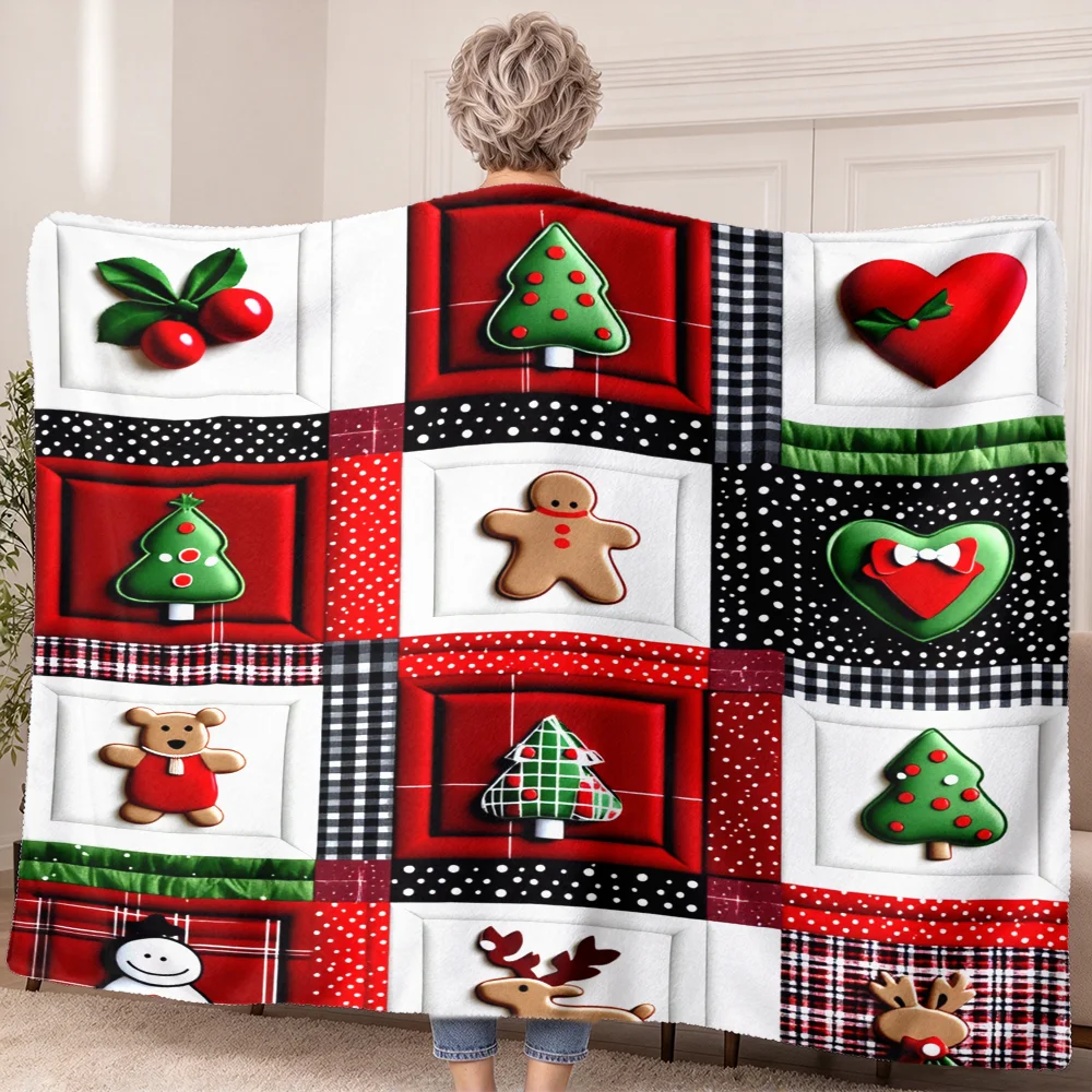 1PC Christmas Elements Puzzle Wearable Blanket-Soft and comfortable, unisex, perfect for holiday parties, everyday use, Christma