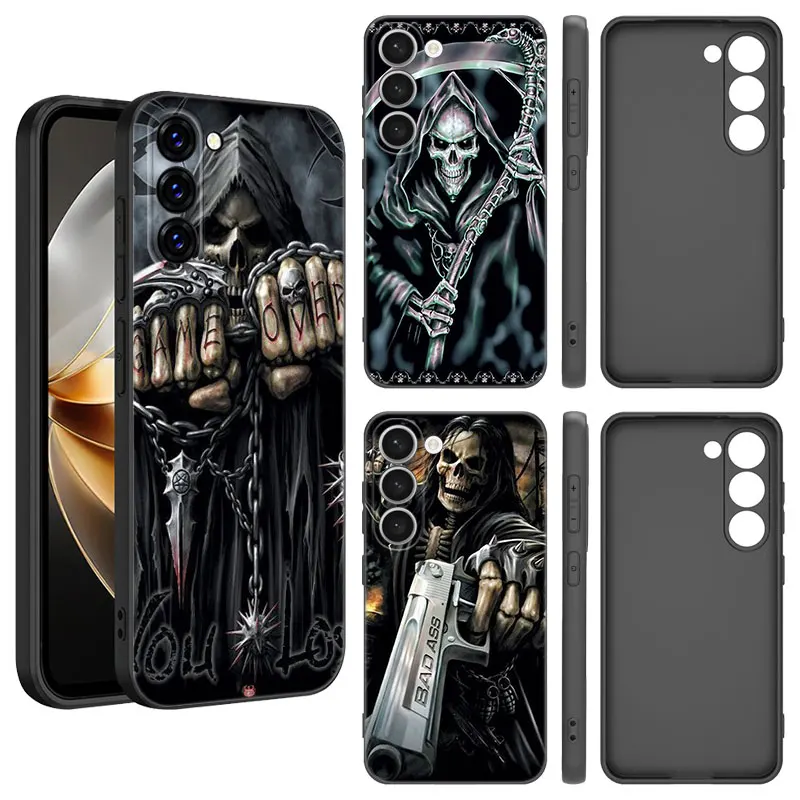 Skull Skeleton Grim Reaper Black Silicone Phone Case For Samsung Galaxy S23 S21 S20 FE S24 S22 Ultra S10E S10 S9 S8 Plus