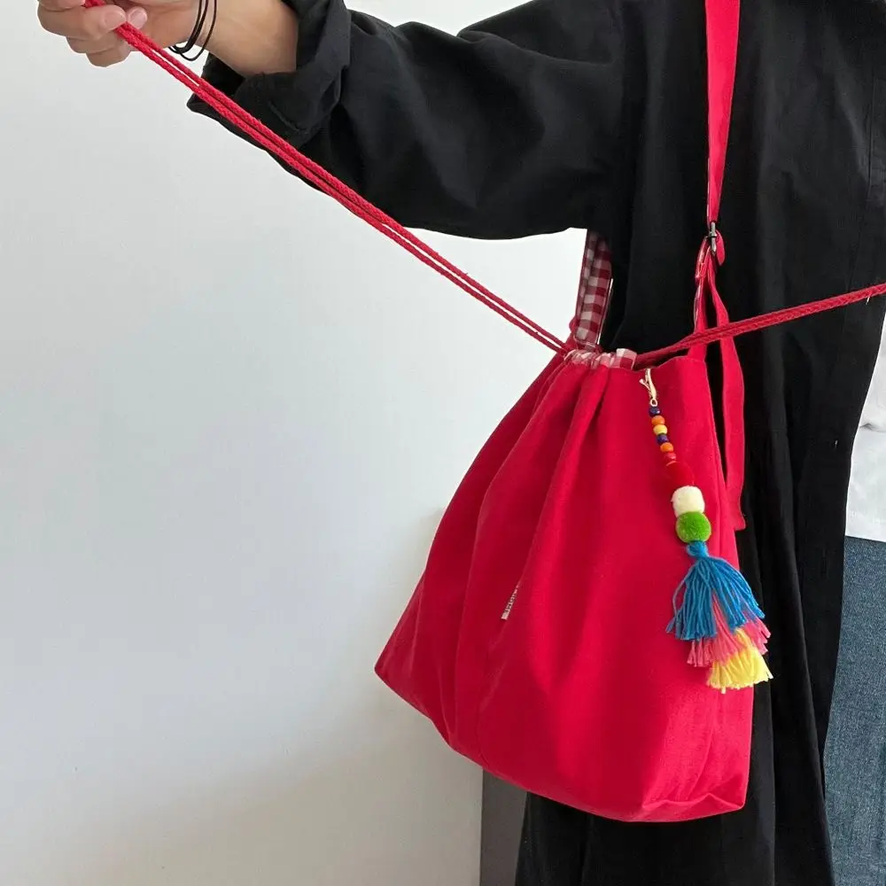 

Vintage Large Capacity Drawstring Tote Bag Leisure Casual Denim Shoulder Bag Cowboy All-match Casual Canvas Bag Students