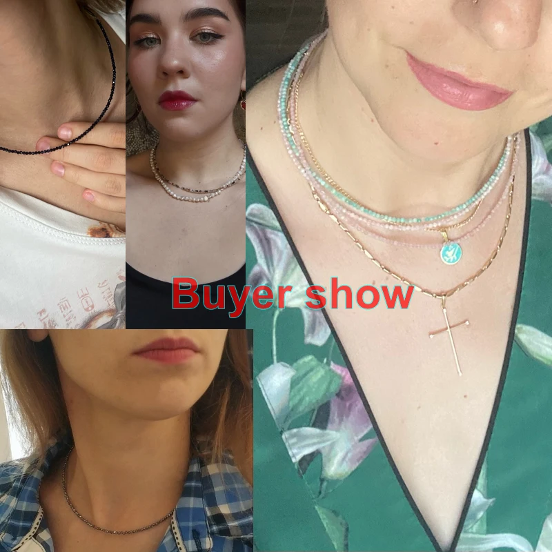 Zierliche 2mm Facettierte Kristallperlen Choker-Halskette Silberner Karabinerverschluss Herz-Anhänger 38-40cm Mehrfarbiger Feiner Layering-Schmuck für Damen – Detail 1