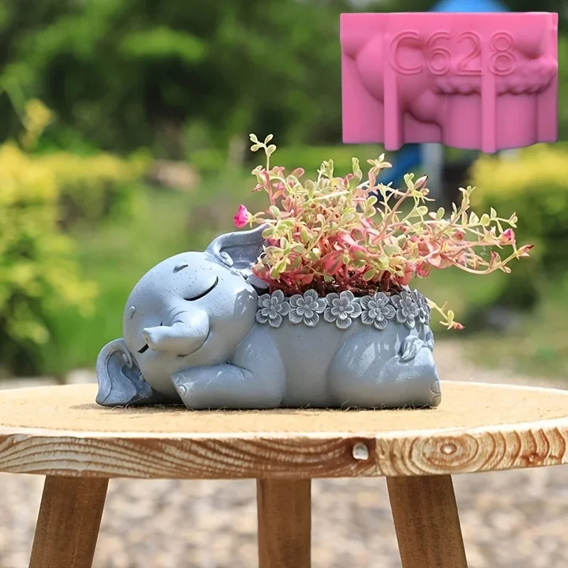 Elephant succulent plant flowerpot epoxy resin silicone mold sleep elephant storage box candle cup concrete cement gypsum mold