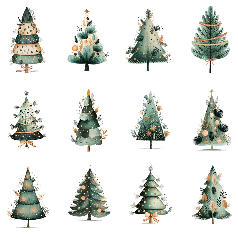 15cm Cartoon Winter Christmas Holiday Xmas Tree Iron On Transfer Stickers Diy DTF Heat Transfer Sticker T-shirt Clothes Decals