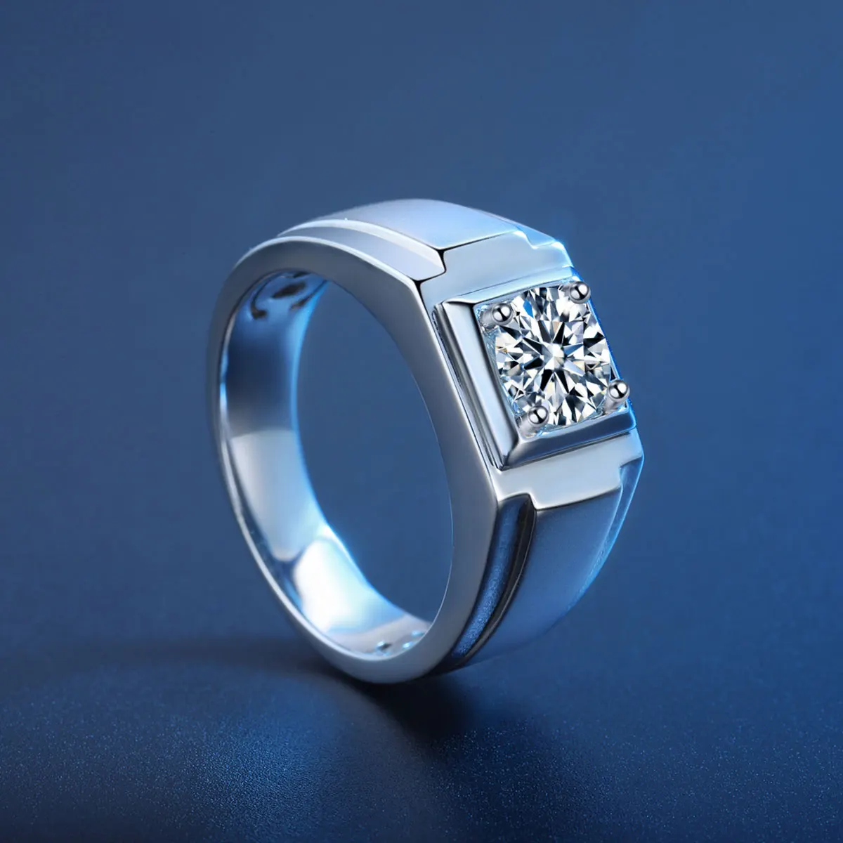 GEM'S BALLET High Quality Engagement Rings Mens 6.5mm 1.0Ct D Color Moissanite Diamond 926 Sterling Silver Wedding Ring for Men