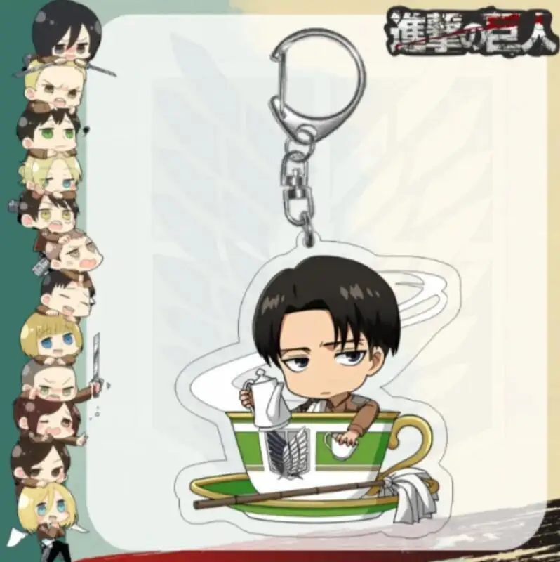 Acrylic Key Buckle for Attack On Titan Mikasa Ackerman Historia Reiss Hange Zoe Eren Yeager Q Version Anime Character Pendant