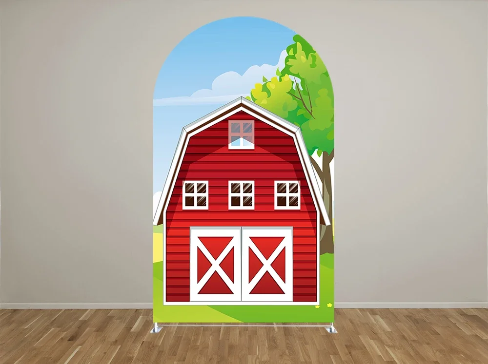 Red Farm Theme Print Pattern Arch Backdrop Covers for Parties, Arched Panels Wedding Birthday Party Decoration Props