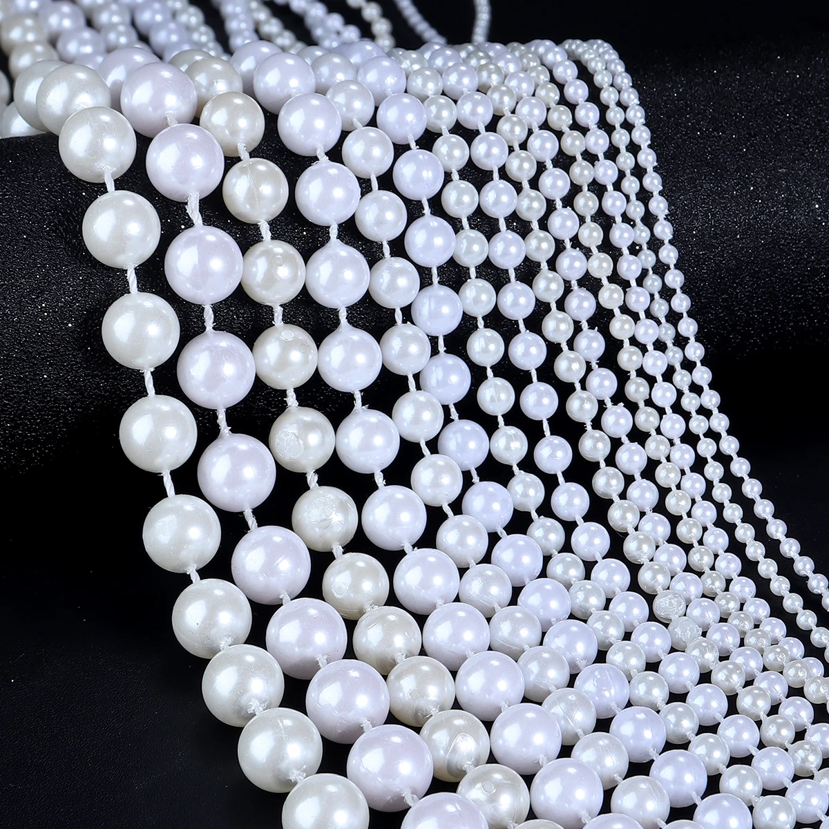 5yards/roll Imitation Pearl Chain White 3-12mm Round Beads Chain for Home Wedding Clothing Decoration Jewelry Making Accessories