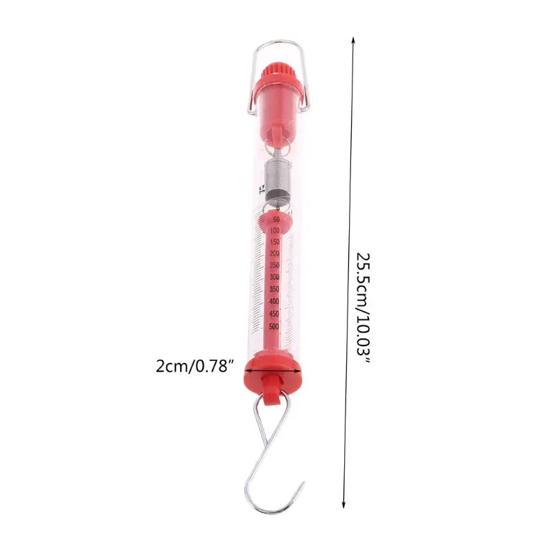 Práctica balanza resorte Newtons, dinamómetro 500g/5N, cuerpo transparente plástico, fácil colgar para