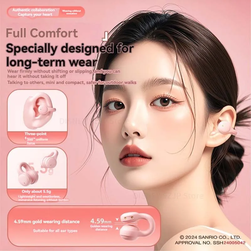 Sanrio X53 EarClip Bluetooth 5.4 TWS 이어 버드 스테레오 HD 통화 이어폰 소음 차단 무선 헤드폰 스포츠 헤드셋