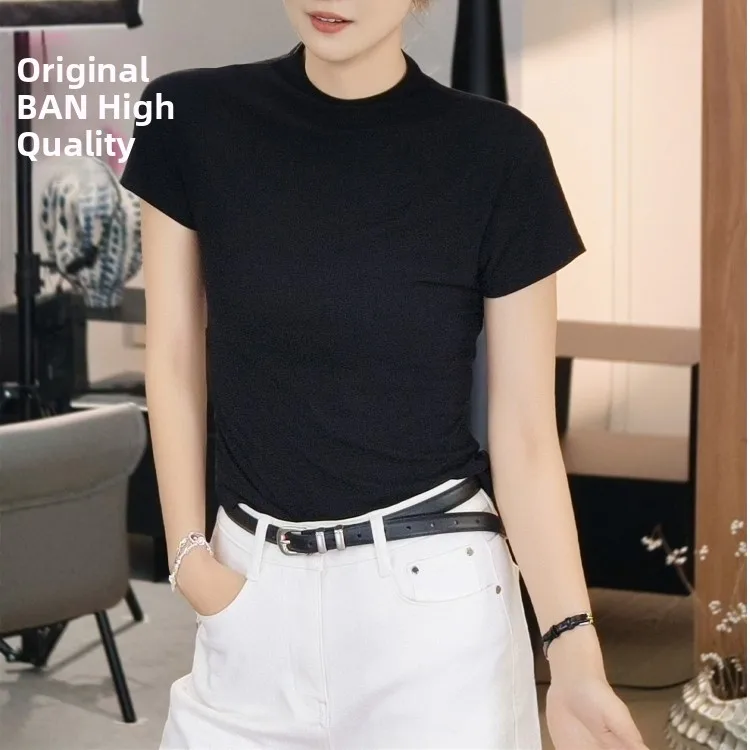 

Meiyang Upaded Kardaian T-irt Silk Blend ort Sve High Collar Moisture ng Commute Sle Color Ladies Top