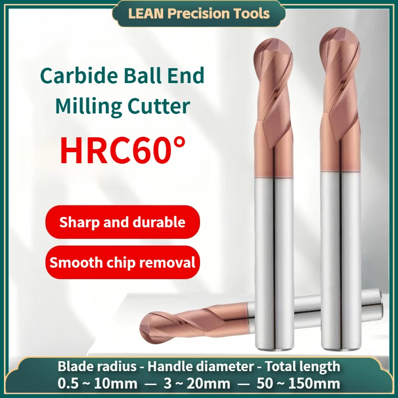 R0.5-10mm HRC60 Universal For Steel 2-edges Ball End Milling Cutter Coating Tungsten steel Ball Head Carbide Extended End mills