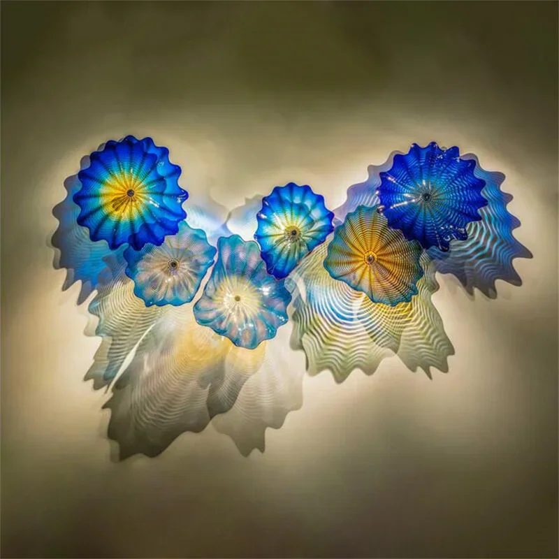 Hand Blown Glass Wall Art Plates Nordic Living Room Blue Color Murano Glass Boards