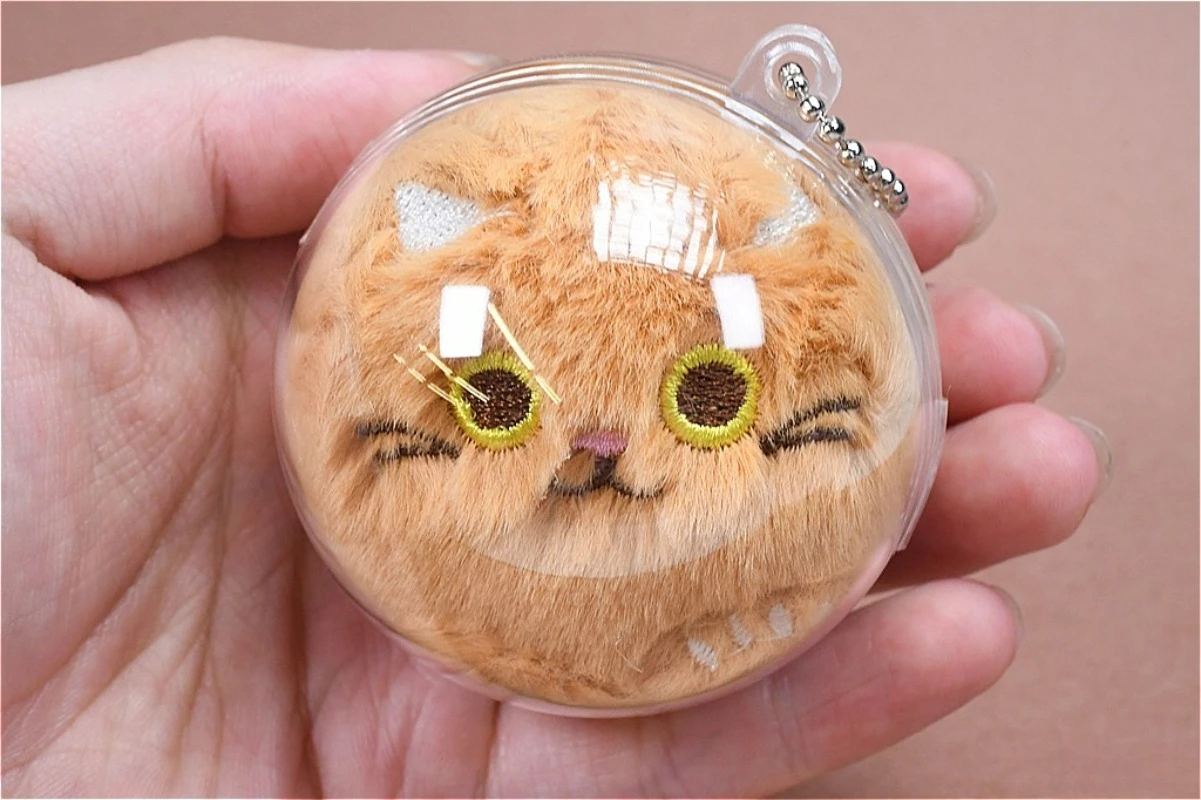 Pre-sale Amuse Capsule Toys Cat Face Plush Keychain, Cute Transparent Capsule Pendant, Kawaii Animal Bag Charm, Decor Accessory