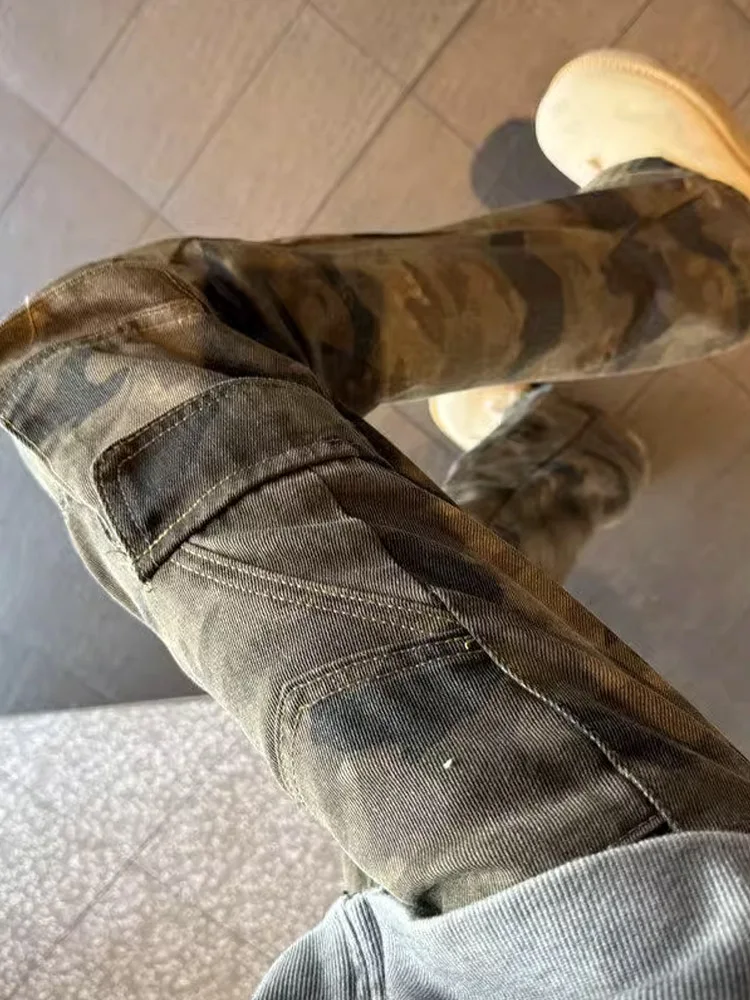 Amerikanische Retro-Camouflage-Arbeitshose für Herren, Herbst und Winter, schlanke, gerade Leggings, Hose mit weitem Bein und mehreren Taschen, Jugendtrend