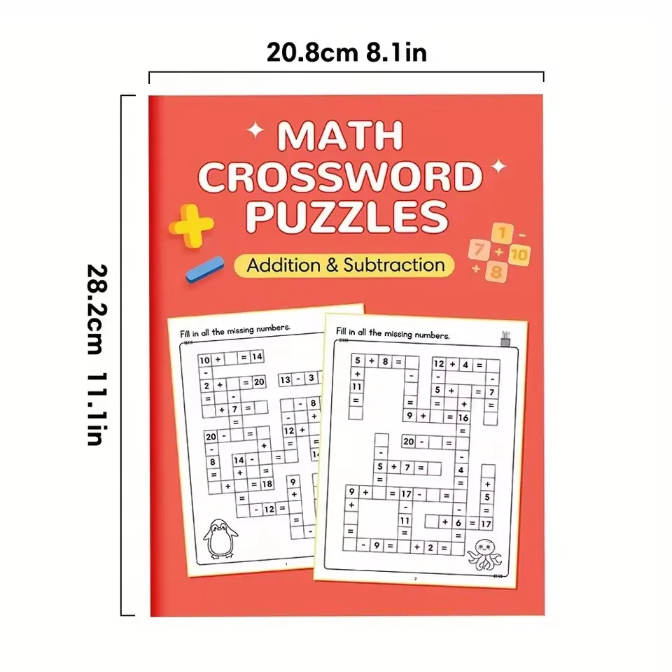 Math CrossWord Puzzles: Addition and Subtraction within 20, Criss Cross Challenges Game, Math Workbook for Kids Ages 5-8